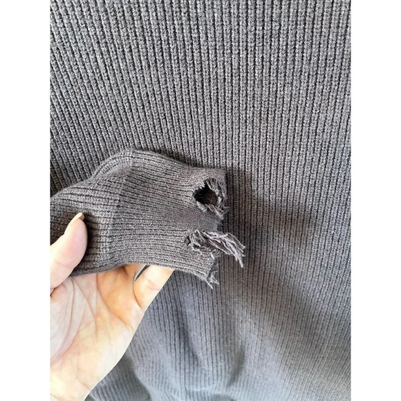 MAURICES Single Cold Shoulder distressed Hem Brown Sweater Womens Size M NWOT - Picture 7 of 7